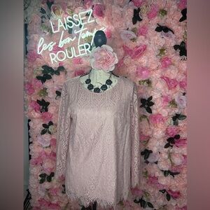 Adrianna Papell Elegant Lace long sleeve shirt in Soft Pink